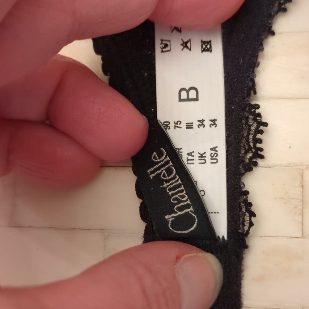 Chantelle Embroidered Lace Black Nude Bra 34B Like New! Unlined Sheer - Picture 3 of 8